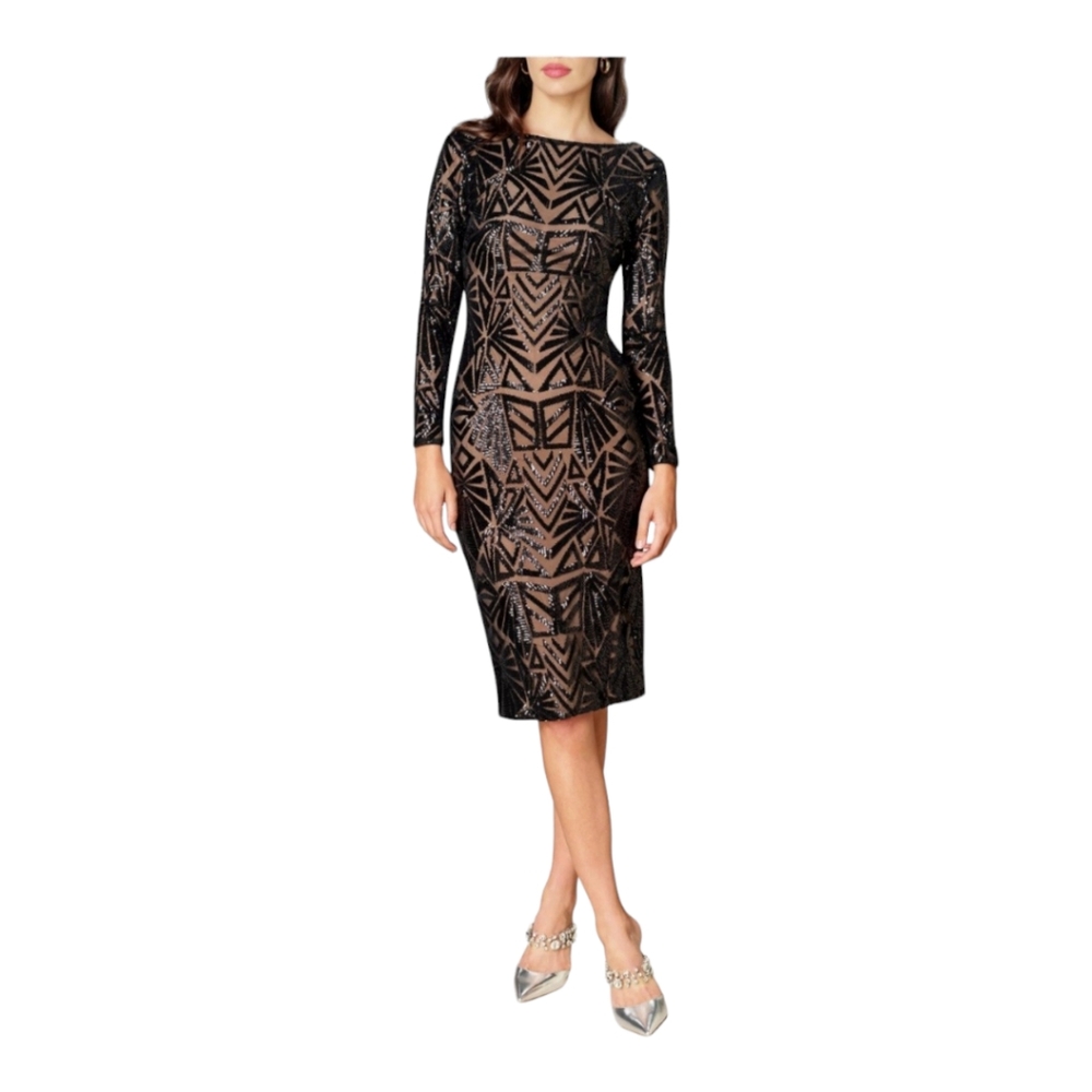 The Population Emery Sequined Scoopback Dress